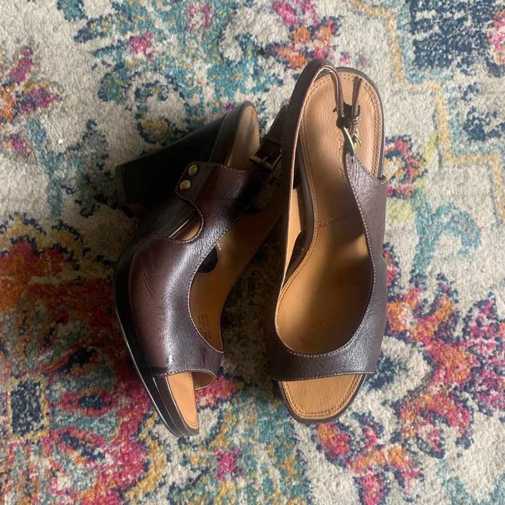 Elegant Brown Leather Women's Wedge Sandals